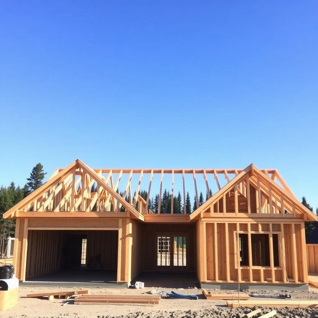Luxury custom home under construction showing open framing with neatly installed electrical conduit, structured wiring, and labeled infrastructure pathways.